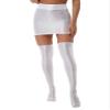 Lejafay Women's Shiny Stretch Above Knee Bodycon Short Pencil Mini Skirt and Over The Knee Socks White Large view 1