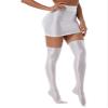 Lejafay Women's Shiny Stretch Above Knee Bodycon Short Pencil Mini Skirt and Over The Knee Socks White Large view 2