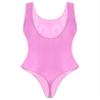 Hedmy Women's Shiny Glossy One Piece Bikini Swimsuit High Cut Thong Gymnastics Leotard Bodysuit Pink X-Large view 3