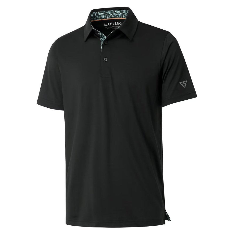 M MAELREG Polo Shirts for Men Short Sleeve Performance Moisture Wicking Quick Dry Casual Collared Mens Polo Shirts Black