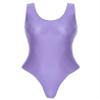 Hedmy Women's Shiny Glossy One Piece Bikini Swimsuit High Cut Thong Gymnastics Leotard Bodysuit Purple Medium view 2