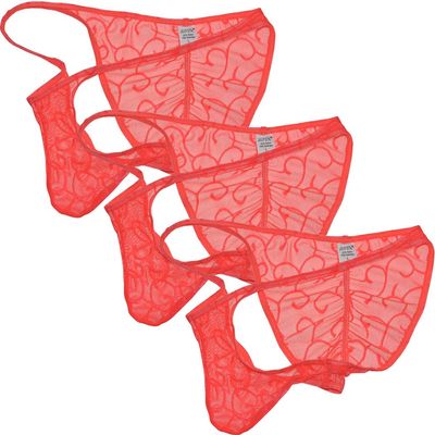 Botmois Men's See-throuhg Cheeky Briefs Bikini String Panties Pucker Back Bikini Briefs Sexy Sheer Underwear 3 Pack(Orange Red) L