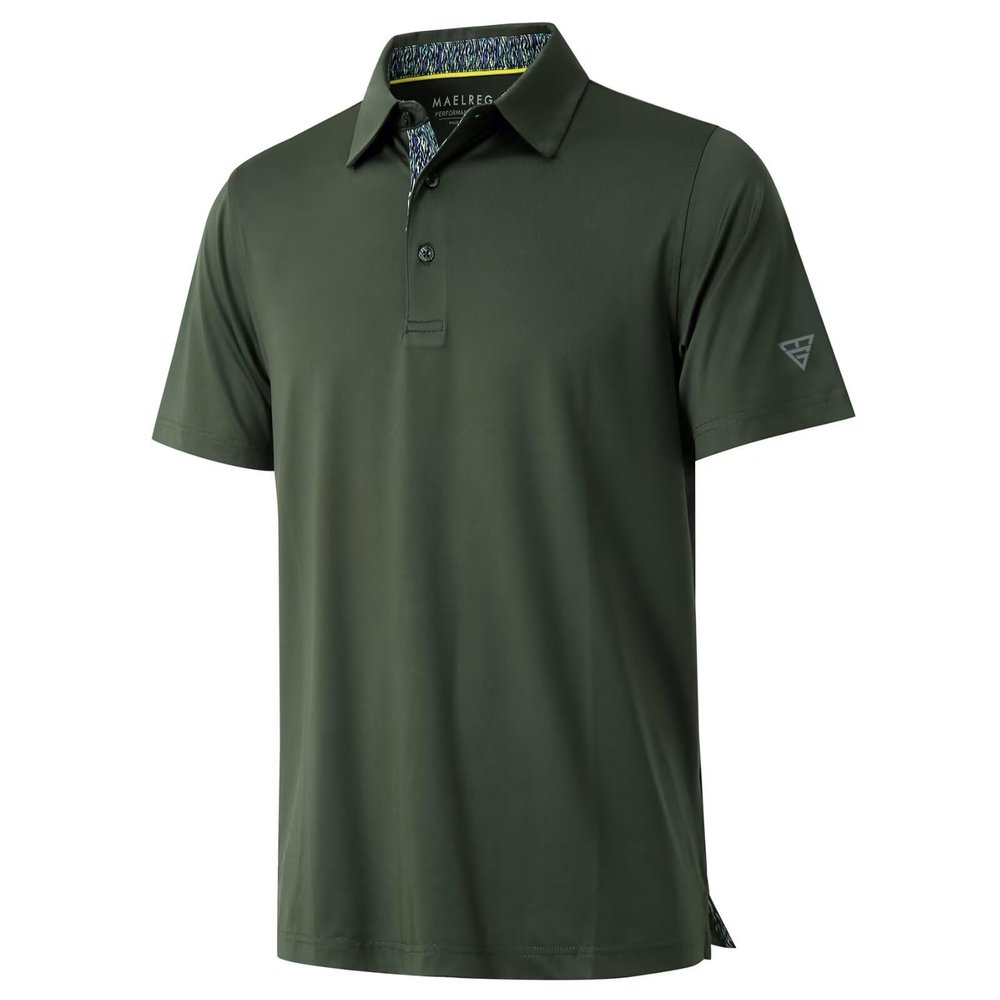 M MAELREG Polo Shirts for Men Short Sleeve Performance Moisture Wicking Quick Dry Casual Collared Mens Polo Shirts Olive Green