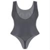 Freebily Women's One Peice Oil Glossy Sleeveless High Cut Thongs Bodysuit Swimsuit Gymnastics Leotard Grey X-Large view 3