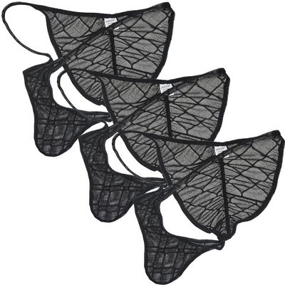 Botmois Men's See-throuhg Cheeky Briefs Bikini String Panties Pucker Back Bikini Briefs Sexy Sheer Underwear 3 Pack(Black) XL