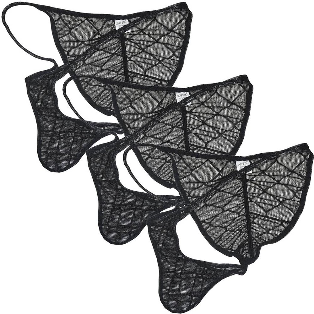 Botmois Men's See-throuhg Cheeky Briefs Bikini String Panties Pucker Back Bikini Briefs Sexy Sheer Underwear 3 Pack(Black) XL