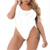 YiZYiF Women's 80s/90s Inspired Glossy Body Suit High Cut One Piece Thong Tank Leotards Swimsuits White Medium view 1
