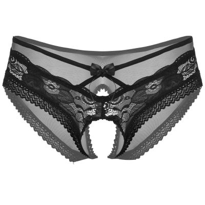 Hedmy Men's Sexy Lingerie Sissy Gay Thongs Briefs Underwear Bow Ultra Low Rise Crossdresser Panties Black Large