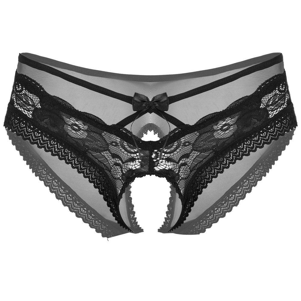 Hedmy Men's Sexy Lingerie Sissy Gay Thongs Briefs Underwear Bow Ultra Low Rise Crossdresser Panties Black X-Large