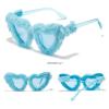 COTIA Retro Heart-Shaped Soft Plush Sunglasses Women Fashion Blue Pink Eyewear Trending Men Cat Eye Sun Glasses UV400 (blue) view 3