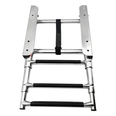 316 Stainless Steel 3 Step Pontoon Boat Ladder Folding Telescoping Ladder Marine Heavy Duty Deck Ladder with Inboard Handrail and Wider Pedals, for Dock/Swim Pool/Marine