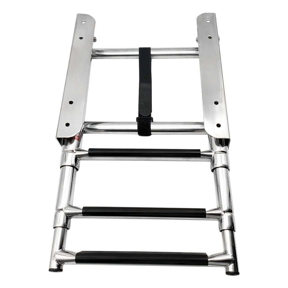 316 Stainless Steel 3 Step Pontoon Boat Ladder Folding Telescoping Ladder Marine Heavy Duty Deck Ladder with Inboard Handrail and Wider Pedals, for Dock/Swim Pool/Marine