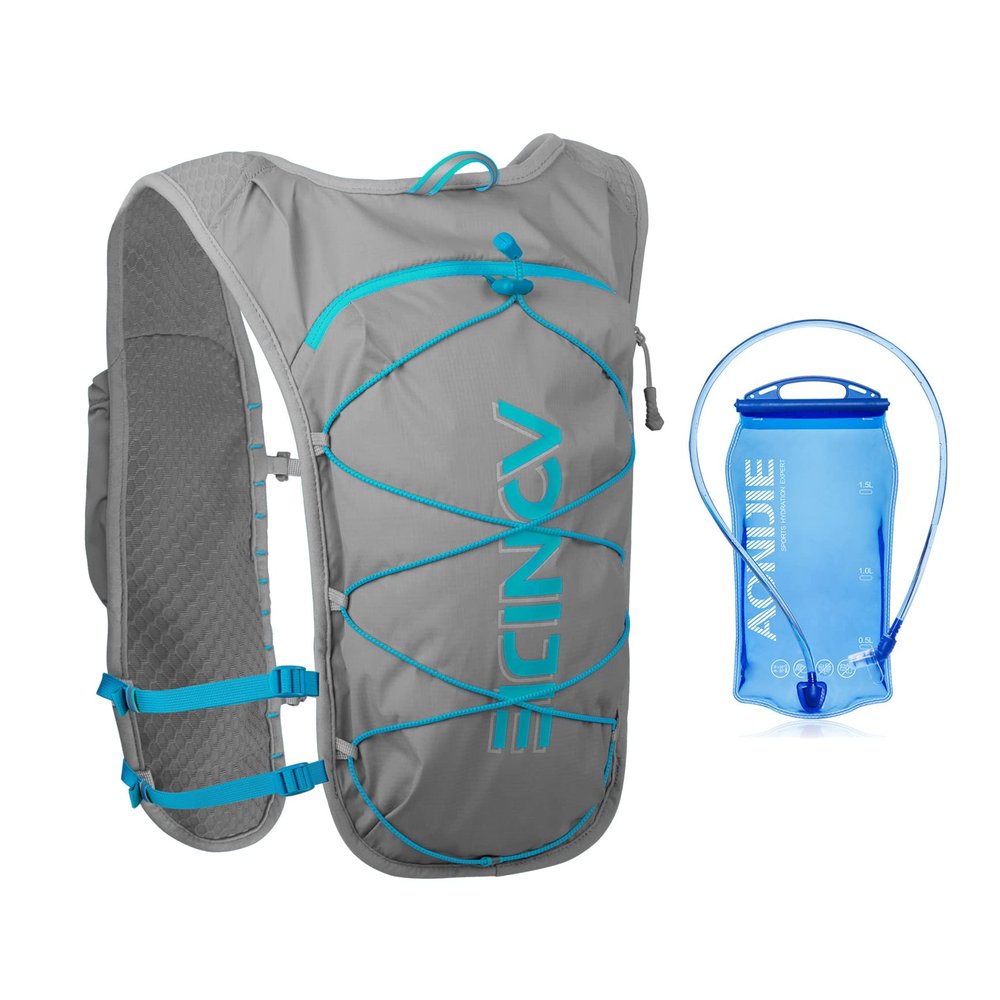 Hydration Pack Backpack 5L Running Hydration Vest Cycling Water Rucksack Trail Marathon Race Ultra Light Gray with 1.5L Bladder