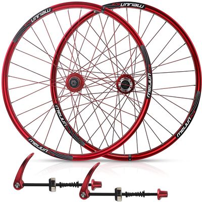 Wheelset 26Inch Bicycle Wheelset,Double Wall Alloy Rims Disc Brake 32H MTB Bike Front and Rear Wheel Cassette Fiywheel Hub 7/8/9/10 Speed Road Wheel (Color : Red, Size : 26inch)