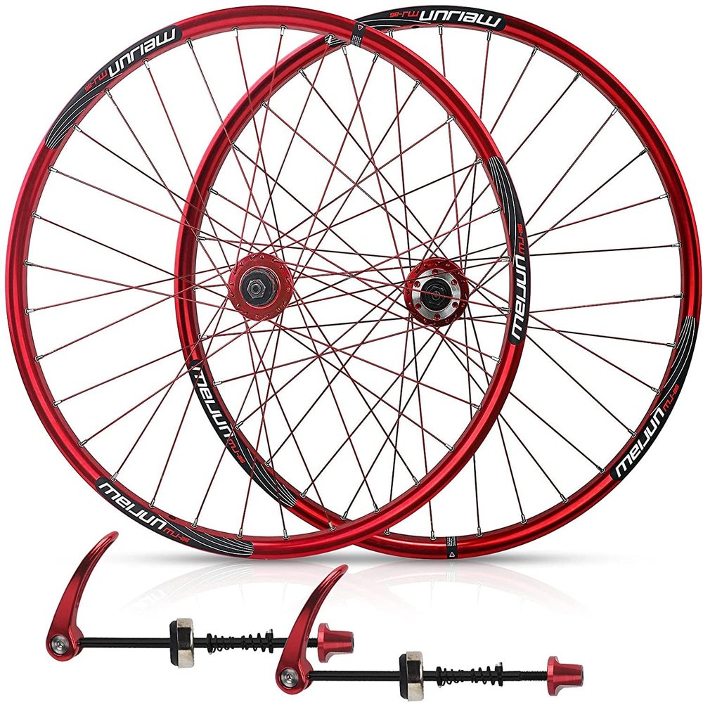 Wheelset 26Inch Bicycle Wheelset,Double Wall Alloy Rims Disc Brake 32H MTB Bike Front and Rear Wheel Cassette Fiywheel Hub 7/8/9/10 Speed Road Wheel (Color : Red, Size : 26inch)