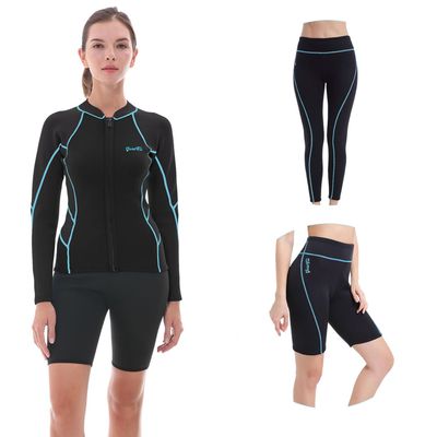 GoldFin Women Wetsuit Top & Pants & Shorts, 2mm Neoprene Wetsuit Jacket Trousers for Water Aerobics Diving Surfing in Cold Water (Tops 3XL, Pants + Shorts XS)