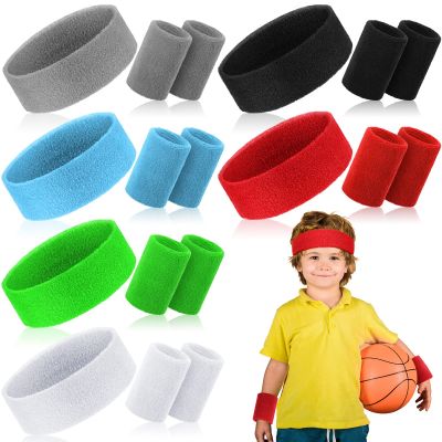 Hungdao Colorful Athletic Headband and Wristband Set for Kids, Girls, Boys, Women, Men - Sweat Absorbing Bands for Sports, Basketball, Workout (Bright Colors)