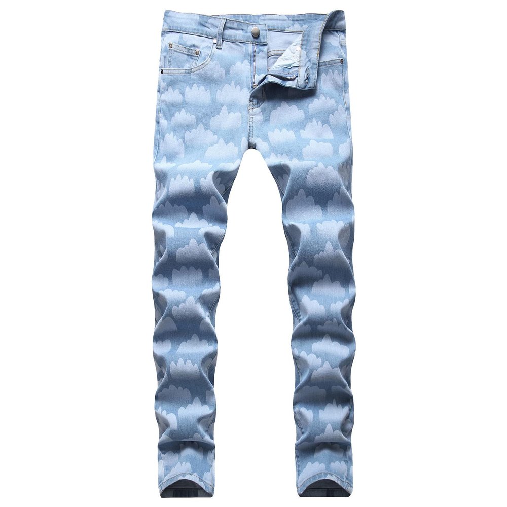 Maiyifu-GJ Men's Stretch Printed Ripped Jeans Distressed Skinny Washed Denim Pants Tie Dye Slim Fit Hip Hop Jean Trousers (Blue 1,32)