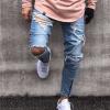 Maiyifu-GJ Men's Ripped Skinny Slim Jeans Destroyed Ankle Zipper Denim Pencil Pants Distressed Tapered Leg Jean Trousers (Light Blue,Small) view 2