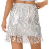 YONGHS Women's Glossy Sequin Tassel Skirts Multilayer Belly Dance Hip Skirt Rave Festival Bottoms Silver Large view 4
