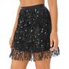 ACSUSS Women Sexy Belly Skirt Sequined Tassel Fringe Mini Skirt for Dance Performance Rave Party Black Medium view 3