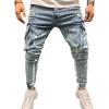 Maiyifu-GJ Men's Multi Pockets Ripped Jeans Destroyed Skinny Denim Pencil Pants Side Stripe Slim Jean Trousers with Holes (Light Blue,Small) view 1