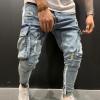 Maiyifu-GJ Men's Multi Pockets Ripped Jeans Destroyed Skinny Denim Pencil Pants Side Stripe Slim Jean Trousers with Holes (Light Blue,Small) view 3