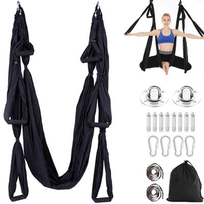 Aerial Yoga Hammock 6 Handle Set - Antigravity Yoga, Inversion Exercises, Improved Flexibility & Core Strength (Black)