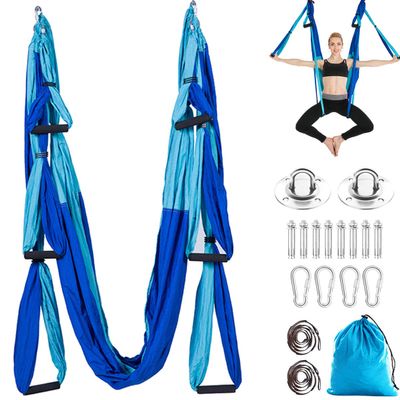 Aerial Yoga Hammock 6 Handle Set - Antigravity Yoga, Inversion Exercises, Improved Flexibility & Core Strength (Double Blue)