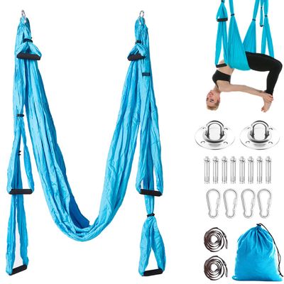 Aerial Yoga Hammock 6 Handle Set - Antigravity Yoga, Inversion Exercises, Improved Flexibility & Core Strength (Sky Blue)