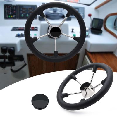 KAOLALI Vehicle Steering Wheels 13-1/2" Boat Marine 5 Spoke Destroyer Stainless Steel Steering Wheel with BlackFoam Grip