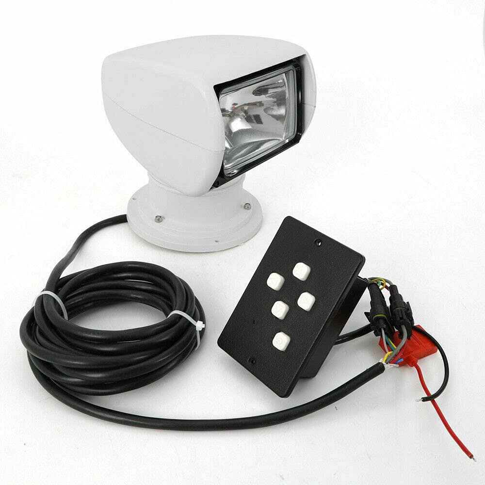 Gdrasuya10 100W Marine Spotlight Truck Car Boat Halogen Search Light Remote Control Spot Light 12V Waterproof Boat Marine Searchlight 360 Rotating, 2500LM