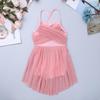 vastwit Kids Girls Glittery Mesh Ballet Latin Dance Leotard Spaghetti Shoulder Straps Gymnastics Dresses Pearl Pink 12 Years view 3