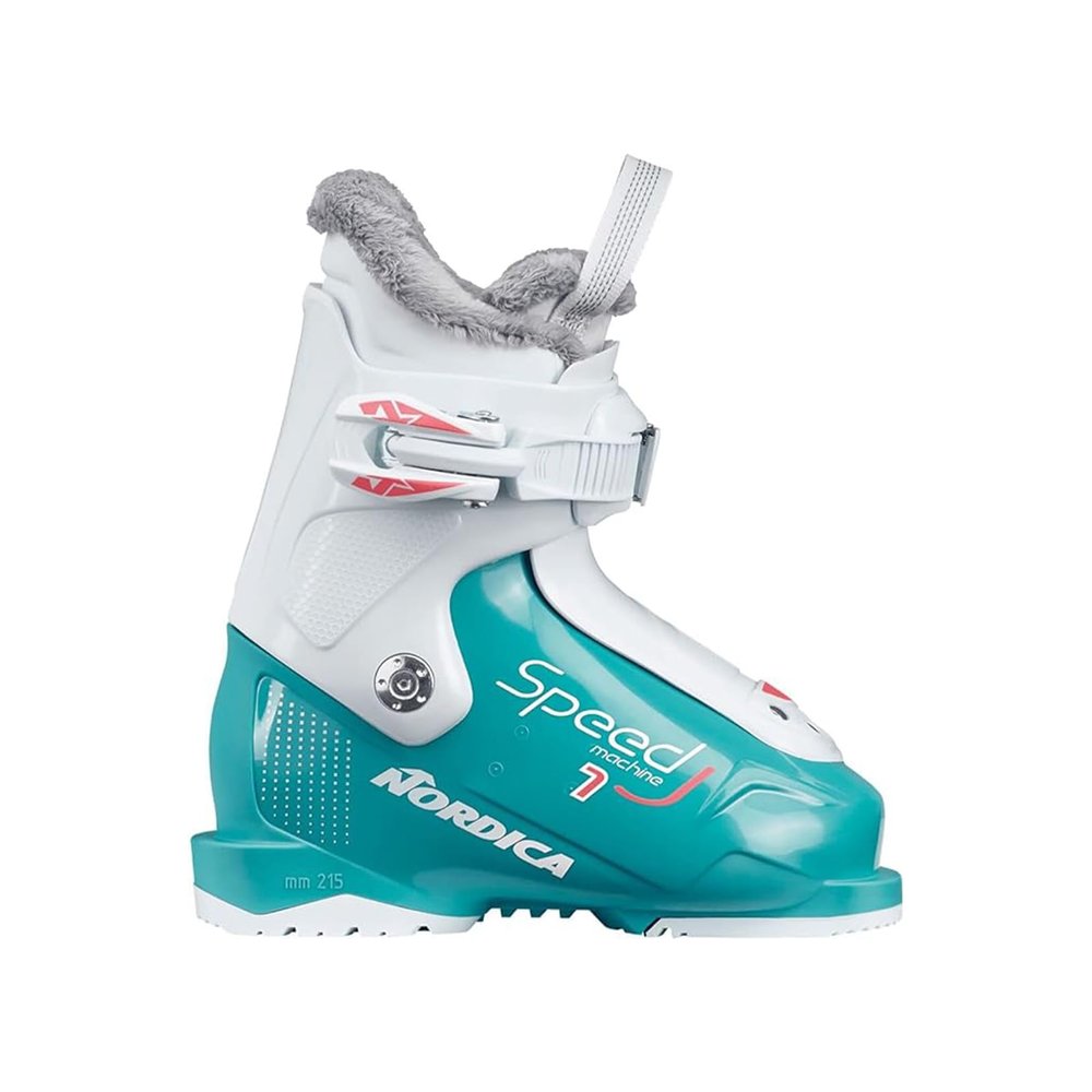 Nordica Speedmachine J1 Kid's Alpine Ski Boot, Light Blue/White/Pink, 16.5