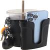 Tobefore Bike Cup Holder ABS+PU Leather with Phone Mount and Keys HookAdjustable Drink Holder for Bicycle Handlebar,Universal Coffee Cup Holder for Bicycle, Wheelchair, Scooter and Walker(Black) view 1