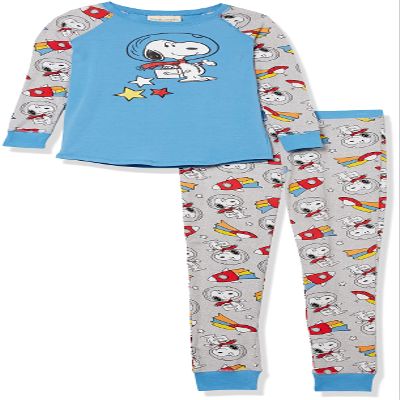 Munki Munki Youth Tight Fitting Long Sleeve Raglan Tee and Pant Vintage Peanuts Pajama Set