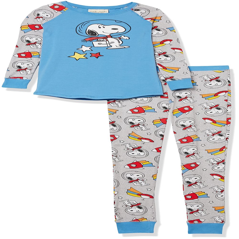 Munki Munki Youth Tight Fitting Long Sleeve Raglan Tee and Pant Vintage Peanuts Pajama Set