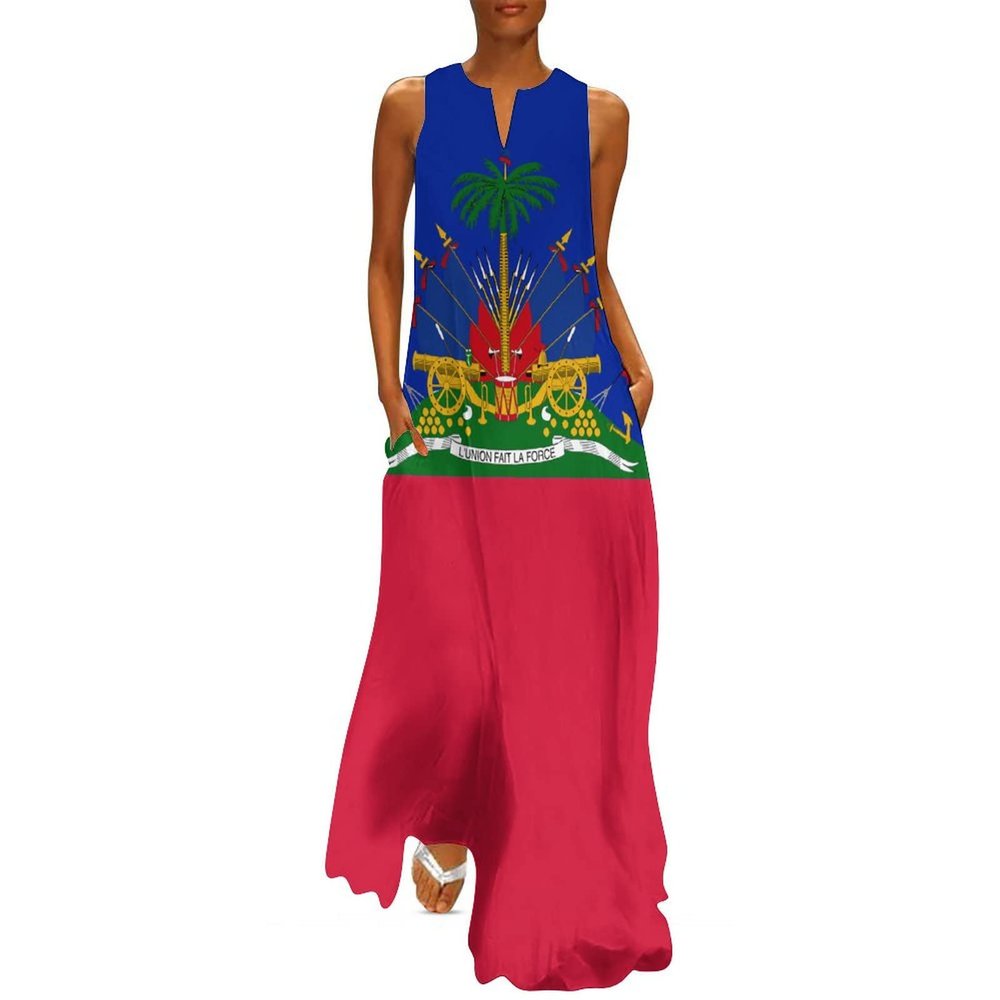 TAIZIYEAH Haiti Flag Long Dress for Women Summer Top XL