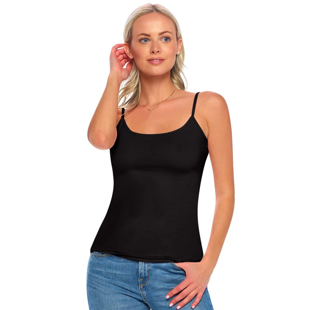 ACTIVE UNIFORMS Women's Soft and Breathable Cotton Stretch Camisole with Adjustable Strap Tank Top (Black, 2X-Large)