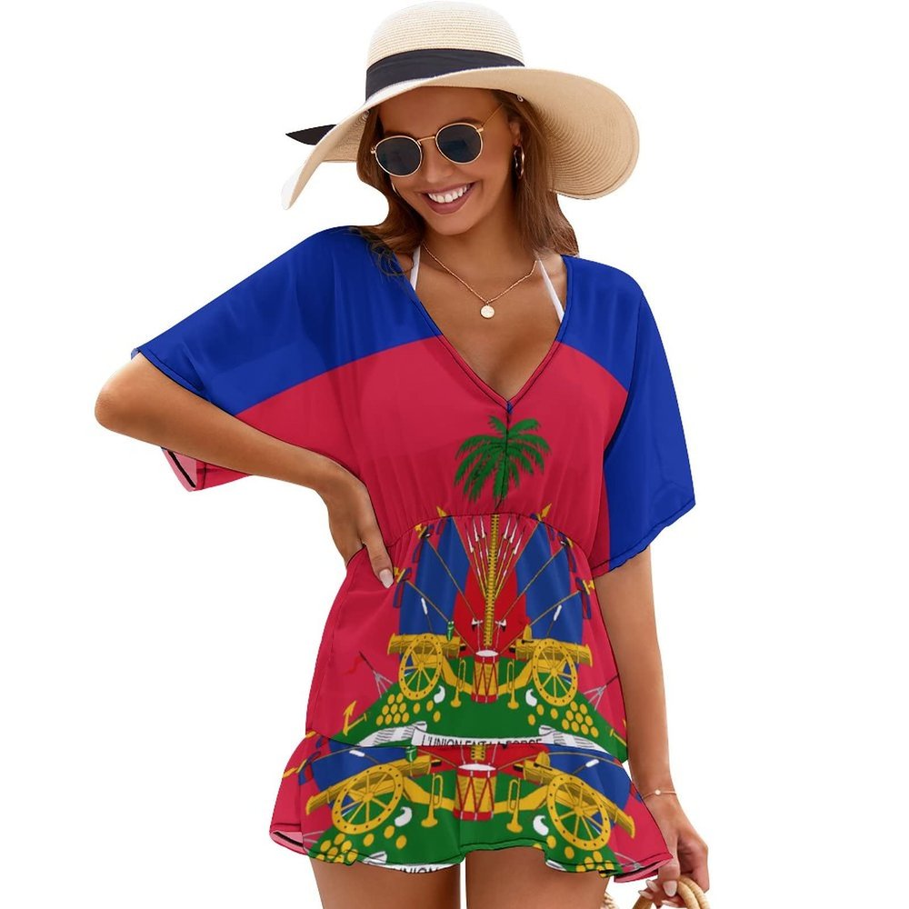 Haiti Flag Cover Ups for Women Summer Top S