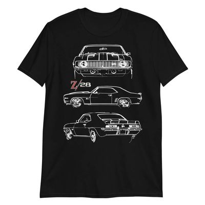 1969 Camaro Z28 302 Muscle Car Collector Outline Art Short-Sleeve T-Shirt Black