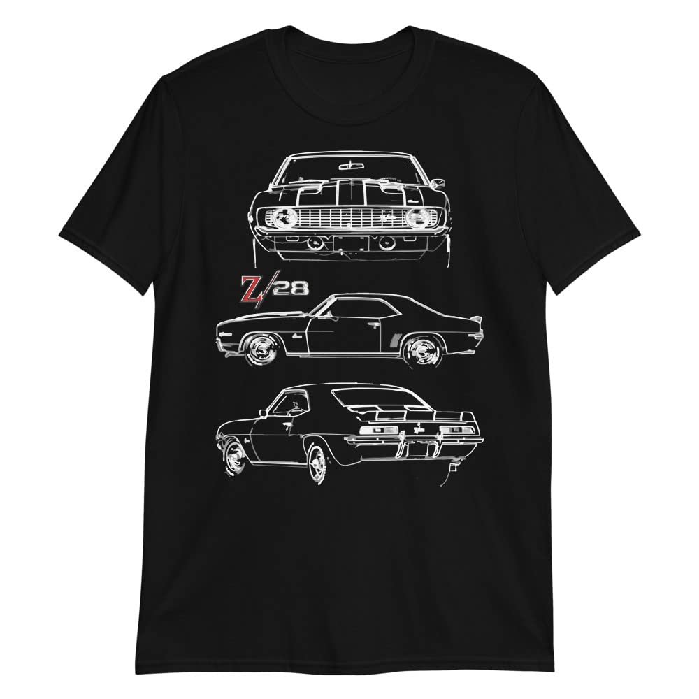 1969 Camaro Z28 302 Muscle Car Collector Outline Art Short-Sleeve T-Shirt Black