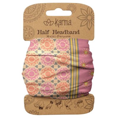 Karma Pink Sunburst Headband for Women - Medium - Fabric Headband and Stretchy Hair Scarf - Pink