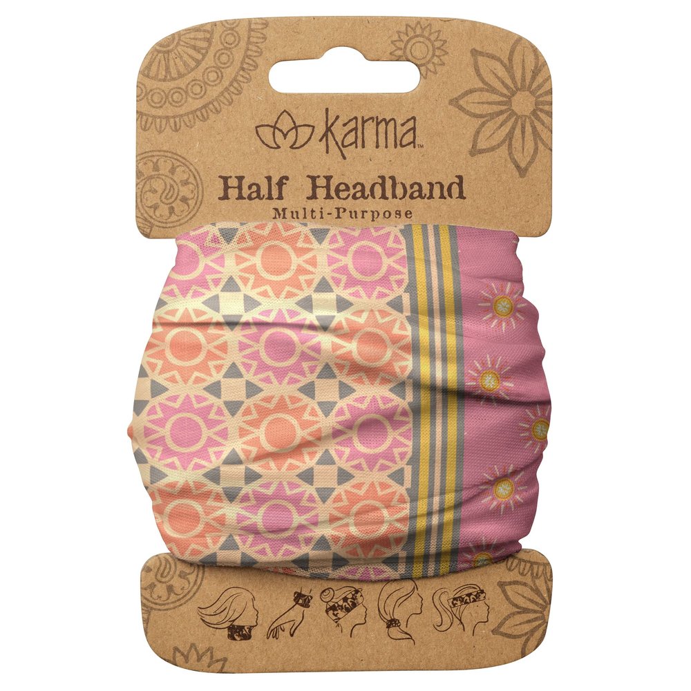 Karma Pink Sunburst Headband for Women - Medium - Fabric Headband and Stretchy Hair Scarf - Pink