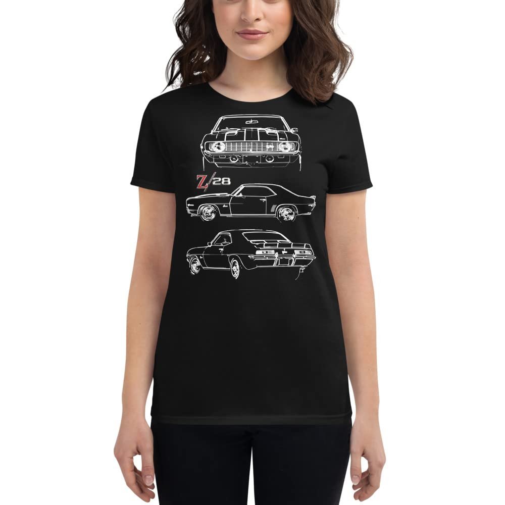 1969 Camaro Z28 302 Muscle Car Collector Outline Art Women's t-Shirt Black