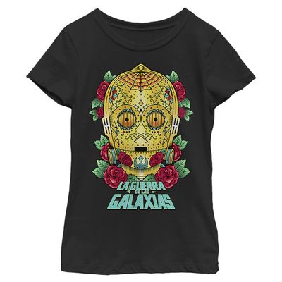 Star Wars Sugar Droid Girls Short Sleeve Tee Shirt, Black, Large