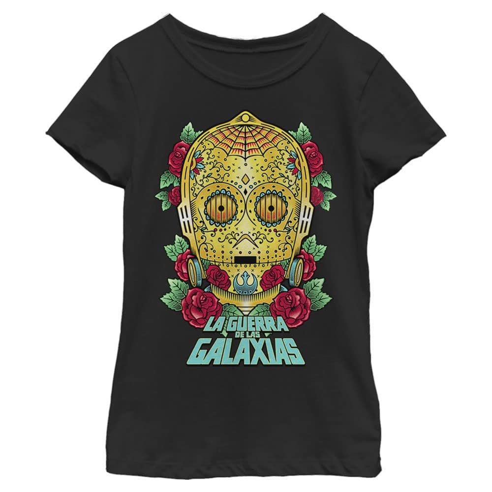 Star Wars Sugar Droid Girls Short Sleeve Tee Shirt, Black, Large