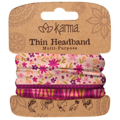 Karma Peach Split Floral Headband for Women - Thin - Fabric Headband and Stretchy Hair Scarf - Berry/Pink