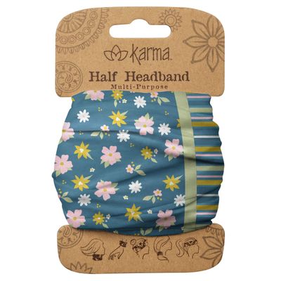 Karma Navy Split Floral Headband for Women - Medium - Fabric Headband and Stretchy Hair Scarf - Navy