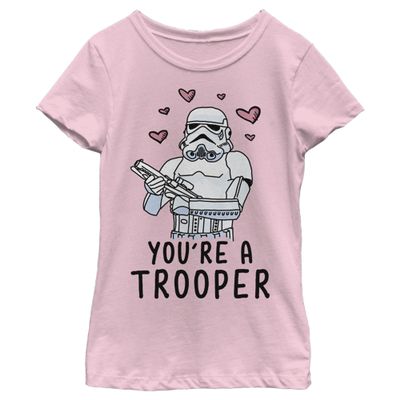 Star Wars Trooper Love Girls Short Sleeve Tee Shirt, Light Pink, Large